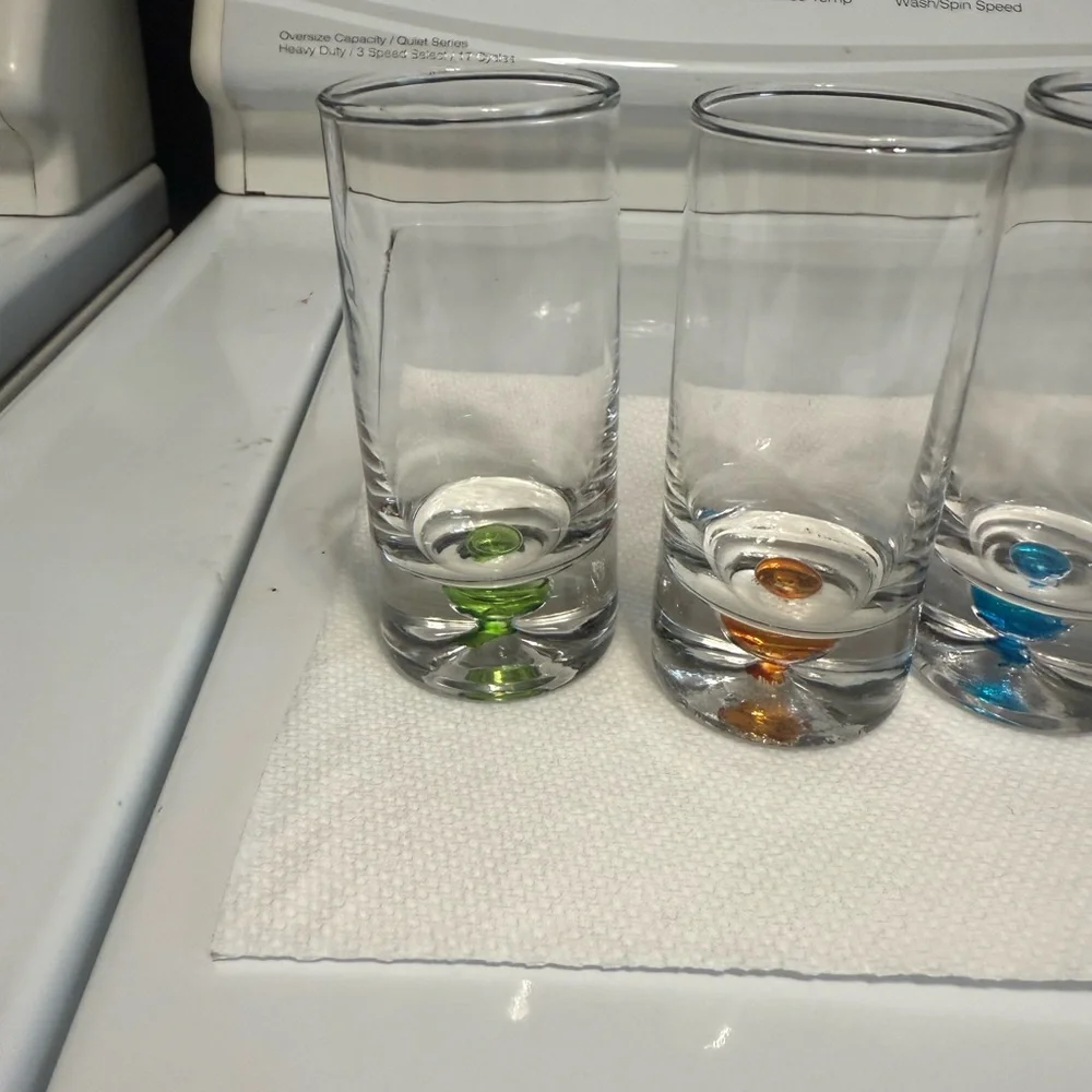 Carnival Cruise Set of 8 Clear Shot Glasses with Colorful Base